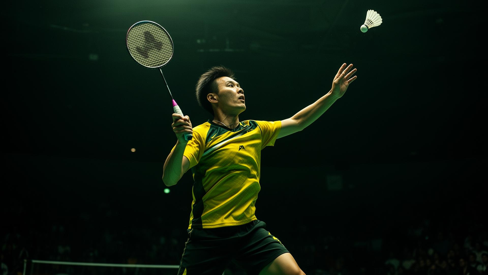 Badminton player executing a smash